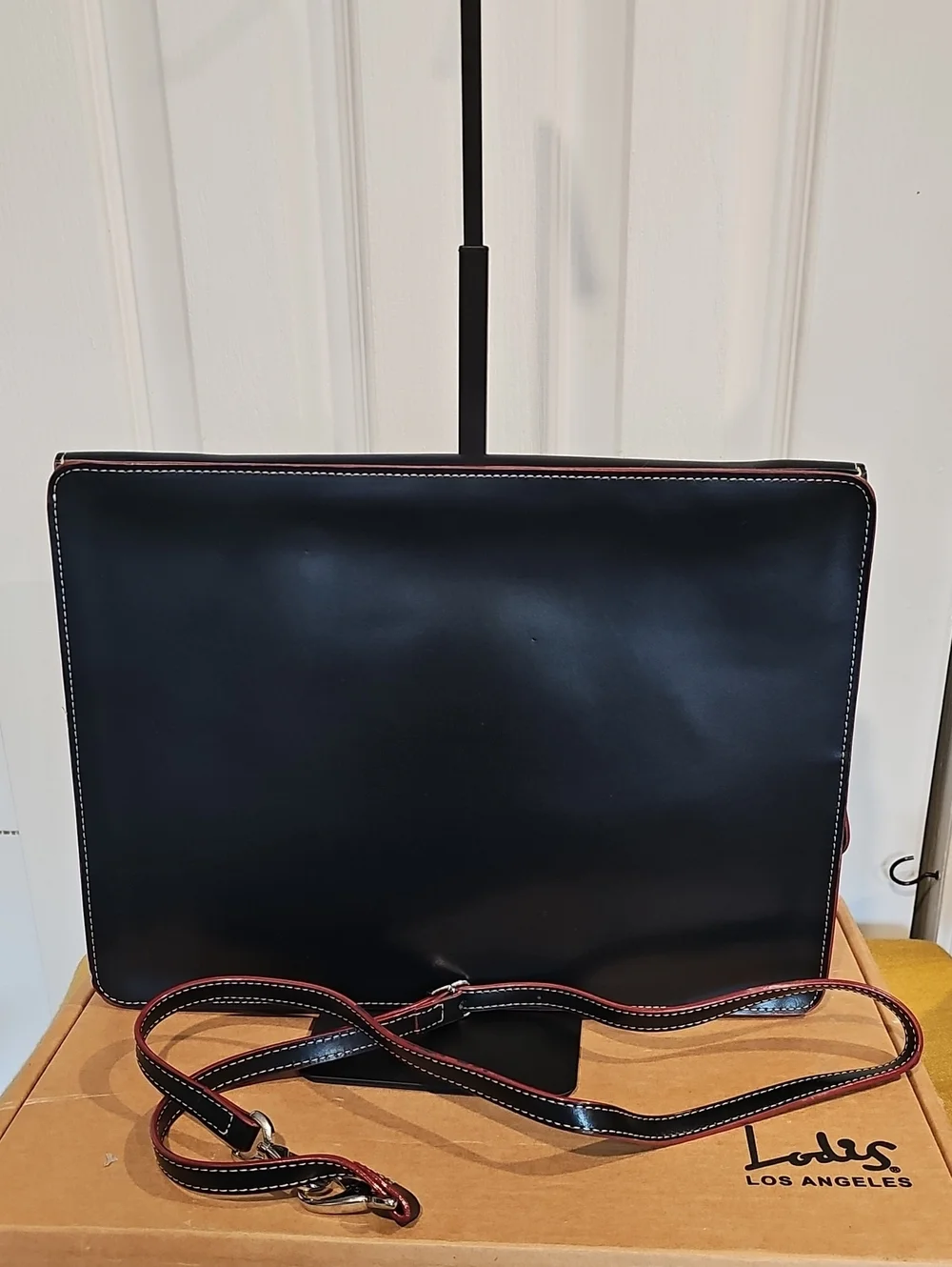 Lodis Smooth Black Leather Flap-over Business Portfolio /Laptop Bag NIB